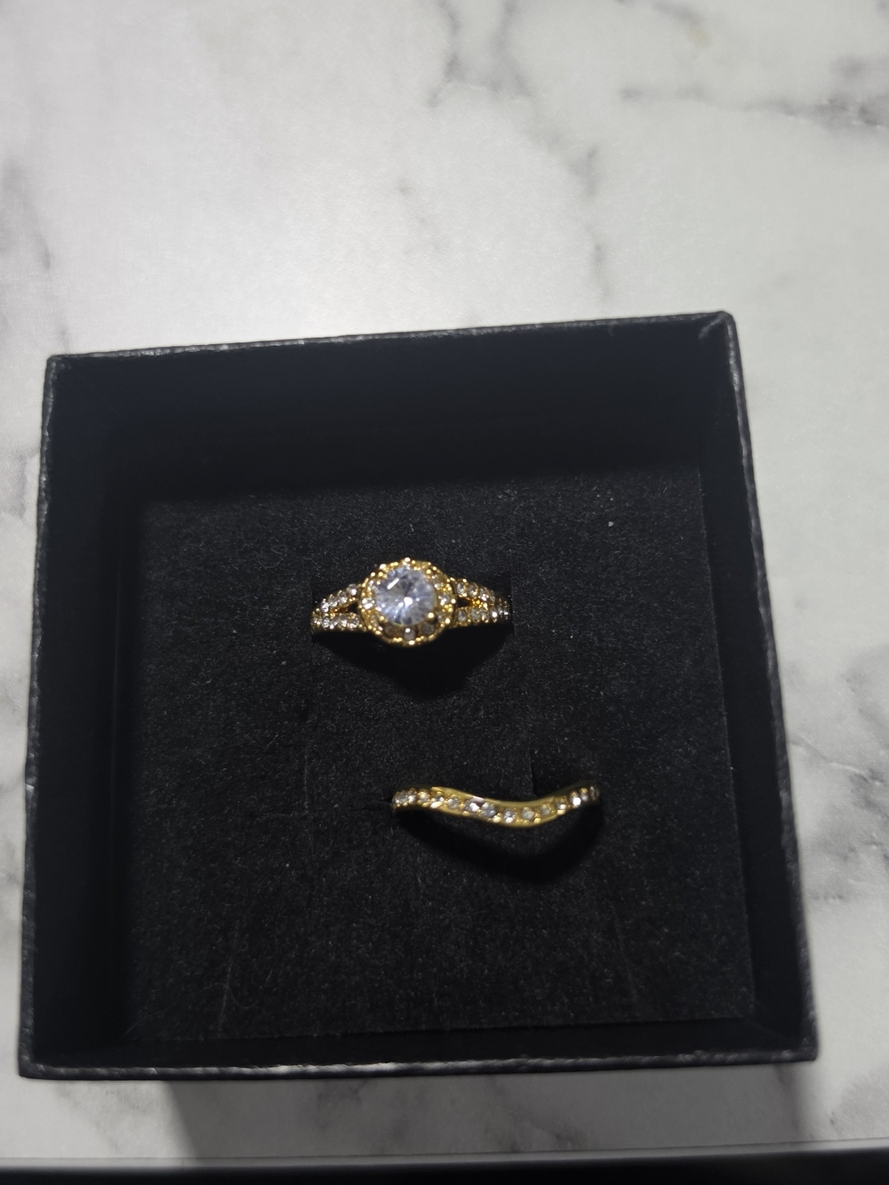SHEIN Gold-Tone Clear Stone Ring Set